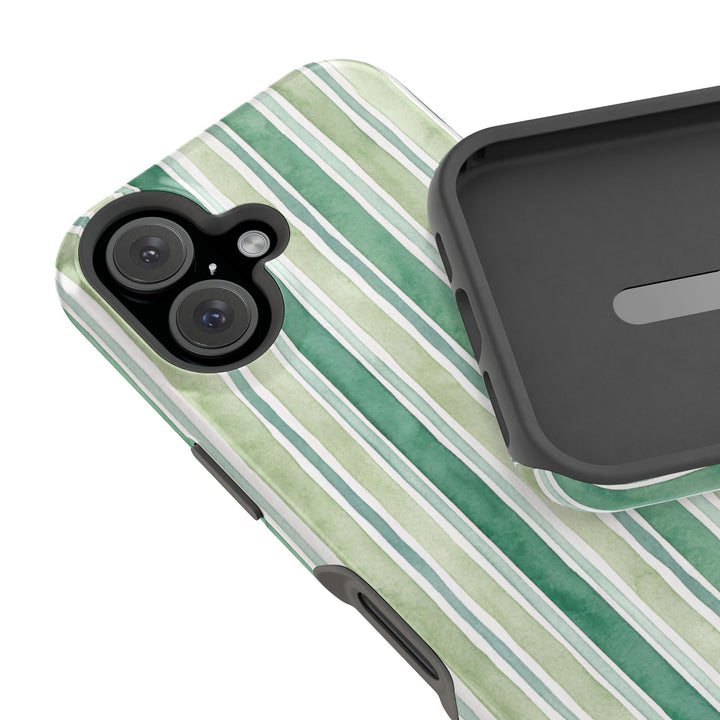 Aesthetic Tough Magsafe Green Stripes Watercolor Phone Case - For iPhone 17 Pro Max iPhone 16 Pro iPhone 15 Iphone 14 Plus 13 Pro 12 11 10 - Studio40ParkLane