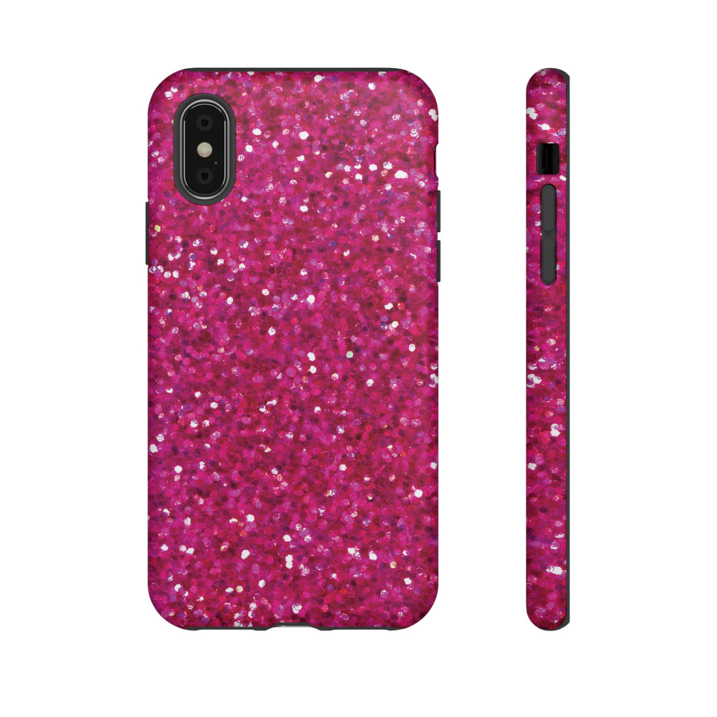 Chic Pink Faux Play on Glitter Effect Cute Phone Case, for IPhone 16 pro Max | Iphone 15, Iphone 14, IPhone 13 Case, 11 8 7, Samsung Galaxy S24, S23, S22, S21, 2 Layer Protection