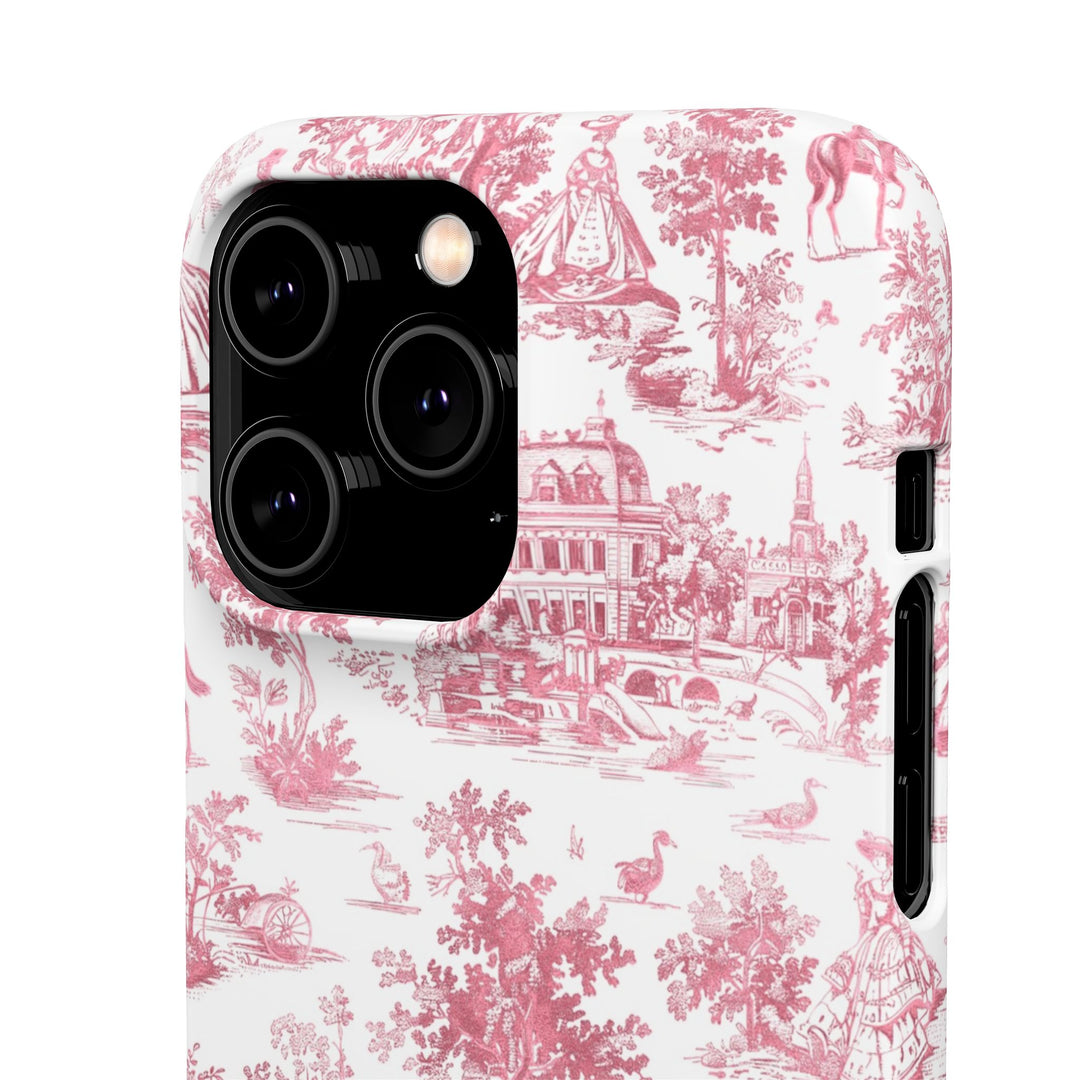 Sleek Snap Pink French Toile Cute Phone Case for iPhone 16 15 14 13 12 11 X Xs Max Xr Pro Plus Samsung Galaxy S24 S23 S22 S21 S20 Note Ultra