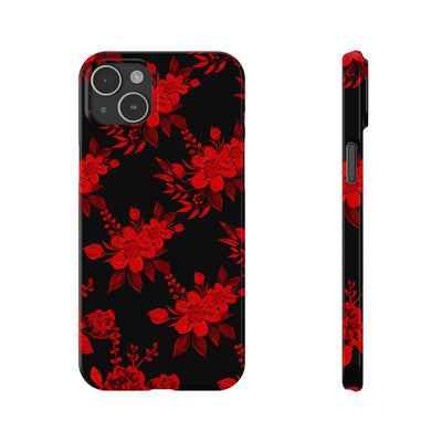 Slim Cute iPhone Cases - | iPhone 15 Case | iPhone 15 Pro Max Case, Iphone 14 Case, Iphone 14 Pro Max, Iphone 13, Red Black Flowers