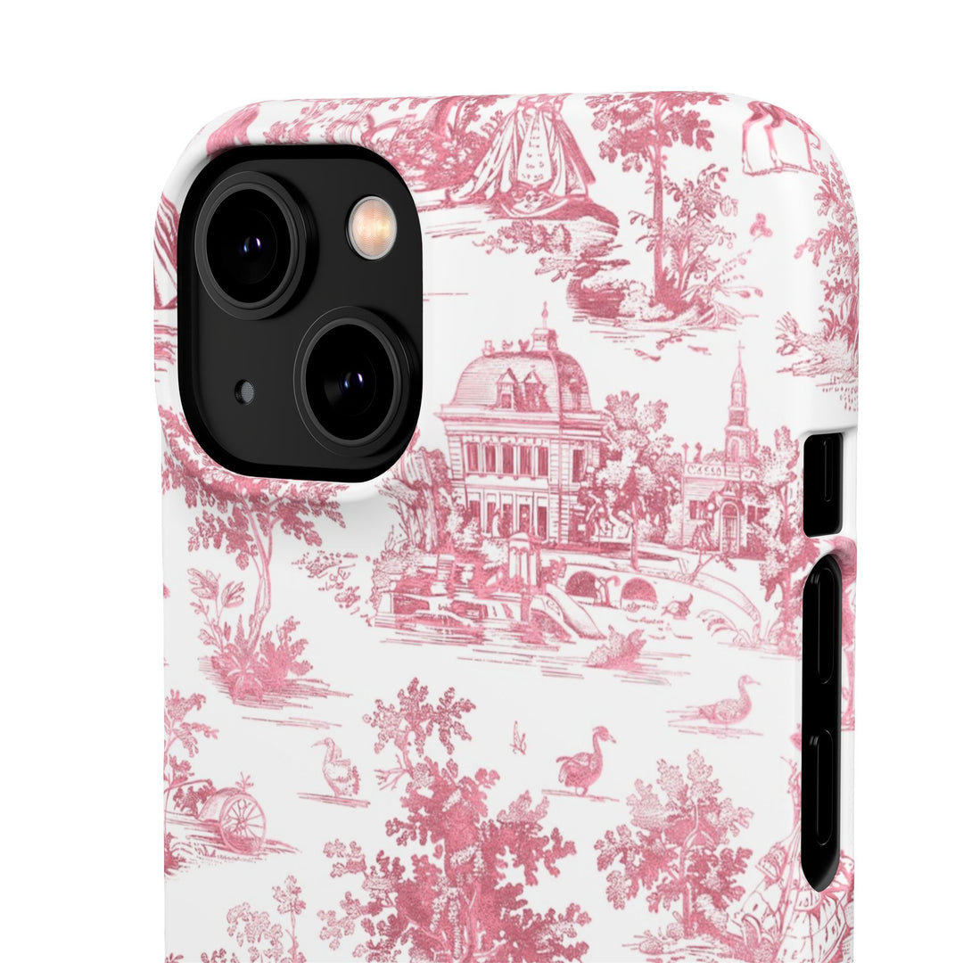 Sleek Snap Pink French Toile Cute Phone Case for iPhone 16 15 14 13 12 11 X Xs Max Xr Pro Plus Samsung Galaxy S24 S23 S22 S21 S20 Note Ultra