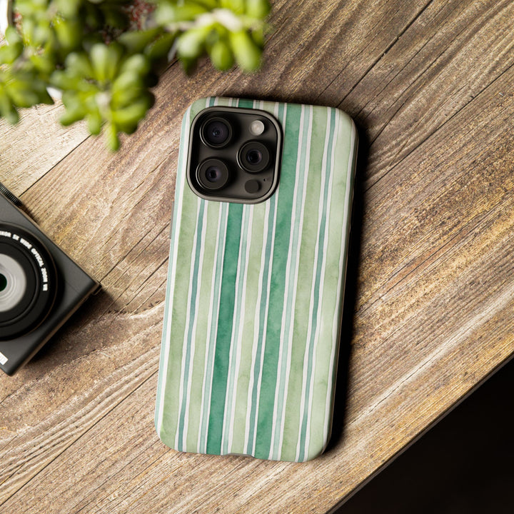 Aesthetic Tough Green Watercolor Stripes Premium Phone Case - For iPhone 17 Pro Max iPhone 16 Pro iPhone 15 Iphone 14 Plus 13 Pro 12 11 10 - Studio40ParkLane