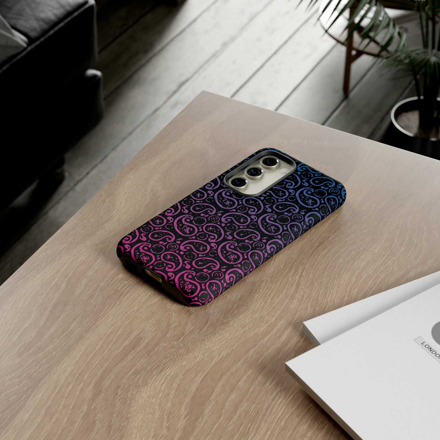 Cool Samsung Phone Case | Aesthetic Samsung Phone Case | Paisley Blue Pink Black | Galaxy S23, S22, S21, S20 | Luxury Double Layer | Cute