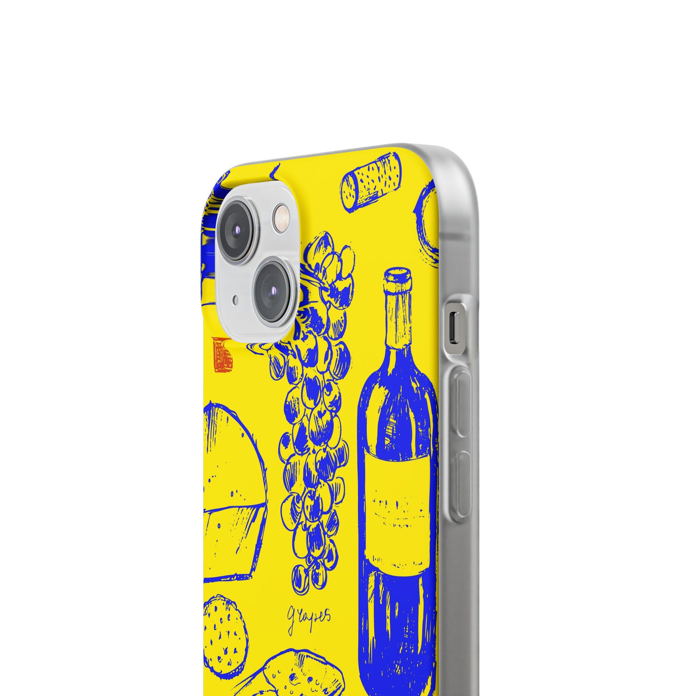 Cute Flexi Phone Cases, French Food Wine Yellow Blue, Compatible with Samsung Galaxy S23, Samsung S22, Samsung S21, Samsung S20, Galaxy S20 Ultra