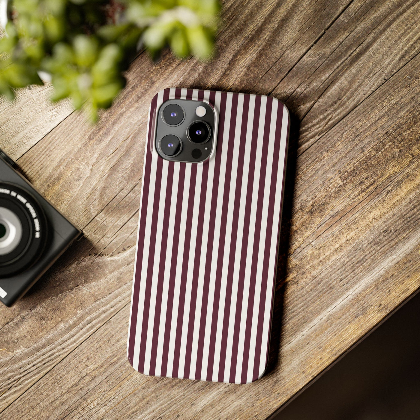 Slim Burgundy Wine Striped Cute Phone Case for Iphone 16 - | iPhone 15 Pro Max Case | iPhone 14 Case Iphone 13 12 11 10 9 8 7 Gift for Her - Studio40ParkLane