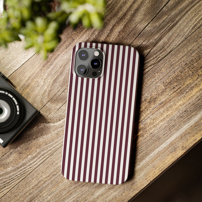 Slim Burgundy Wine Striped Cute Phone Case for Iphone 16 - | iPhone 15 Pro Max Case | iPhone 14 Case Iphone 13 12 11 10 9 8 7 Gift for Her - Studio40ParkLane