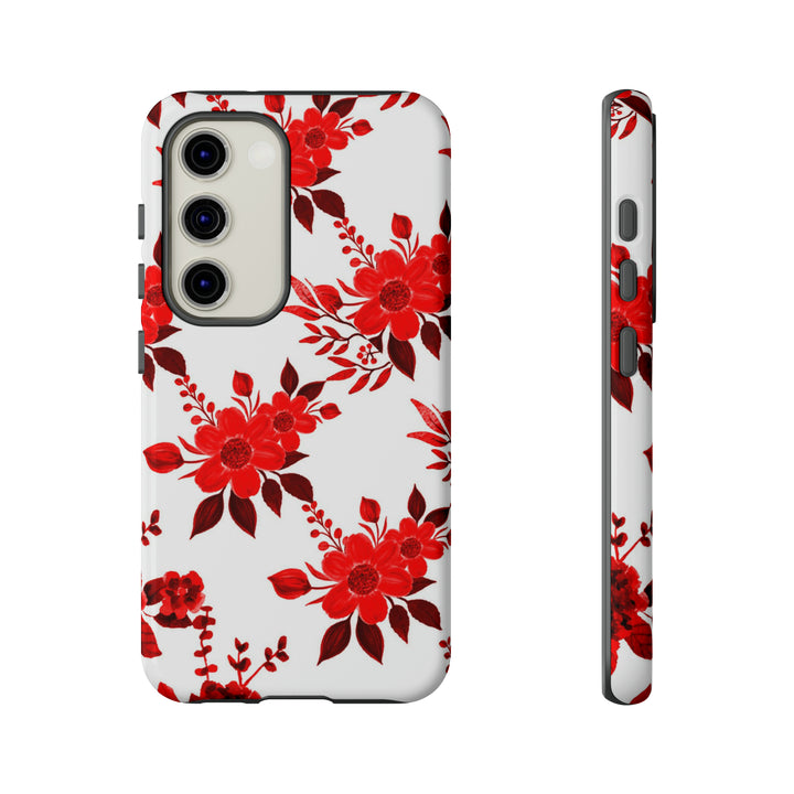 Cute Samsung Phone Case | Aesthetic Samsung Phone Case | Galaxy S23, S22, S21, S20 | Red White Flowers, Protective Phone Case - Studio40ParkLane