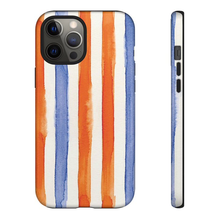 Tough Cute Blue Orange Stripes Phone Case, for IPhone 17 Pro Max | Iphone 17 Air, Iphone 16, IPhone 15, 14 13 12, Samsung Galaxy S26, S25, S24, S23 - Studio40ParkLane