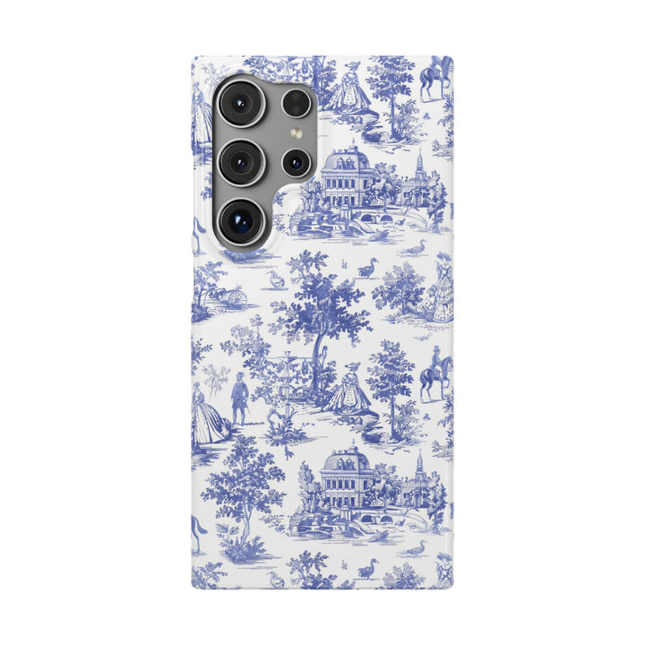 Sleek Snap Blue French Toile Cute Phone Case for iPhone 16 15 14 13 12 11 X Xs Max Xr Pro Plus Samsung Galaxy S24 S23 S22 S21 S20 Note Ultra