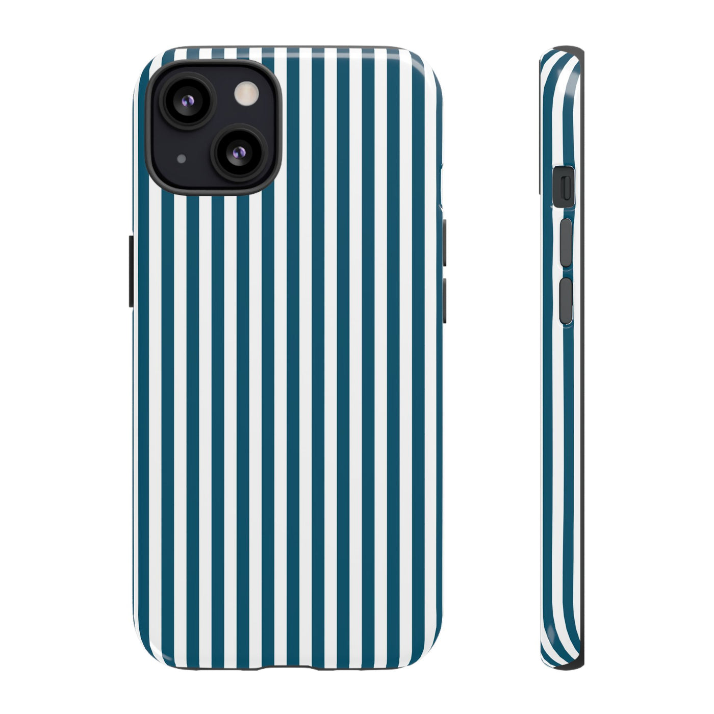 Tough Premium Teal Blue Stripes Phone Case Gift for Her - For Apple iPhone 16 Pro Max 16e iPhone 15 Pro iPhone Iphone 14 Plus 13 Pro 12 SE XR - Studio40ParkLane