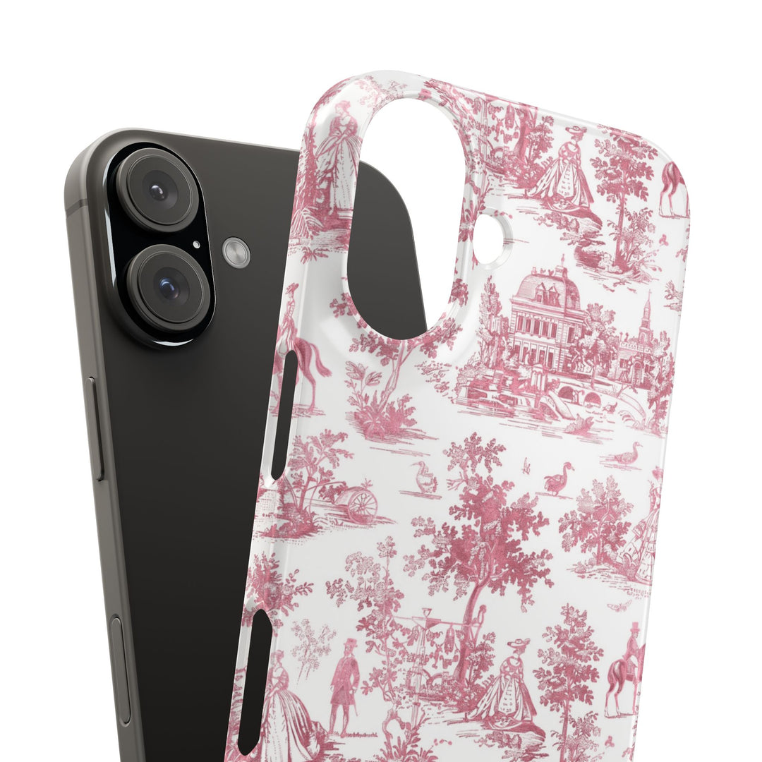 Sleek Snap Pink French Toile Cute Phone Case for iPhone 16 15 14 13 12 11 X Xs Max Xr Pro Plus Samsung Galaxy S24 S23 S22 S21 S20 Note Ultra