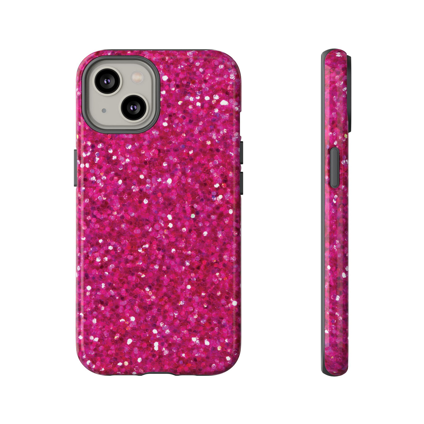 Chic Pink Faux Play on Glitter Effect Cute Phone Case, for IPhone 16 pro Max | Iphone 15, Iphone 14, IPhone 13 Case, 11 8 7, Samsung Galaxy S24, S23, S22, S21, 2 Layer Protection