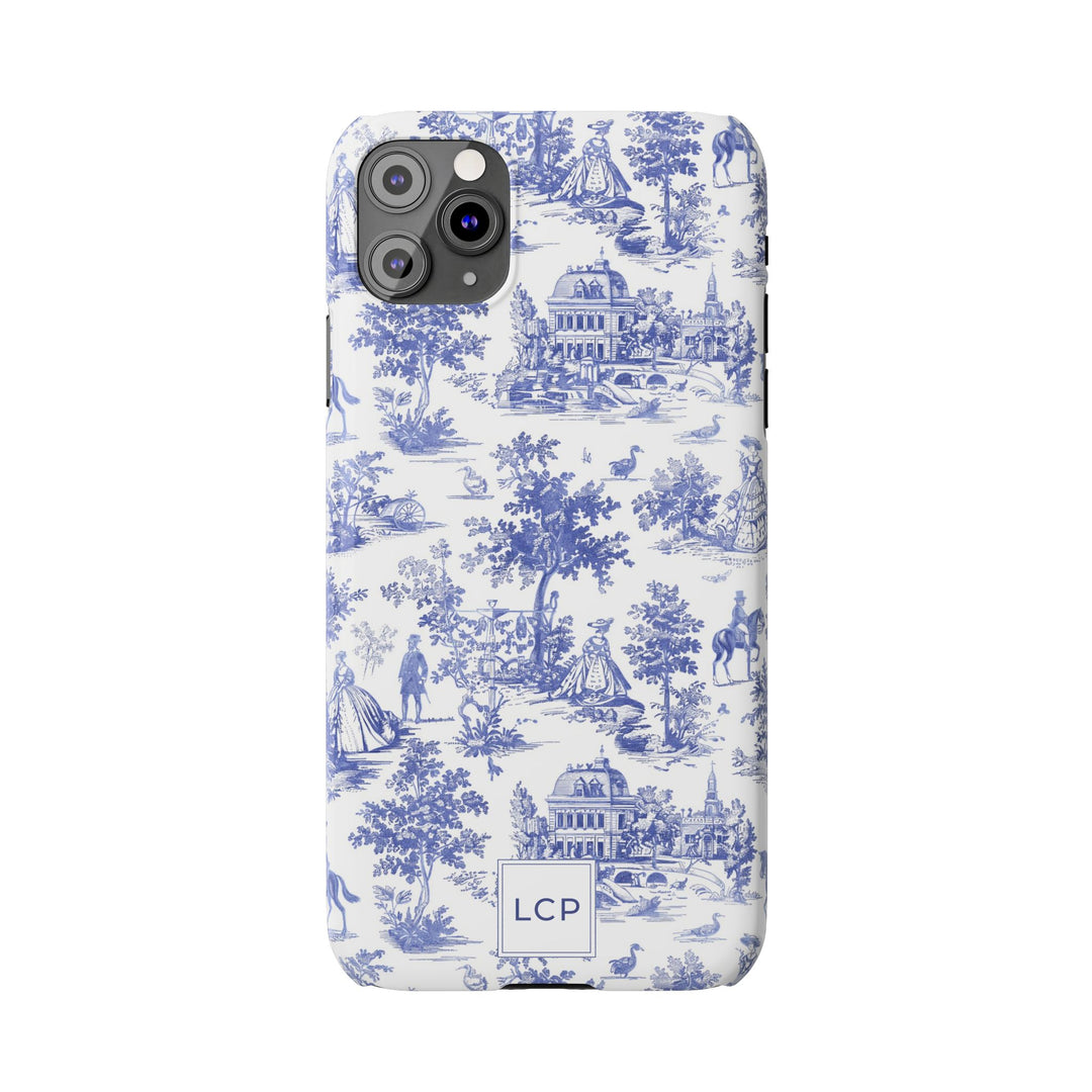Slim Personalized Slim Blue Vintage French Toile Cute Phone Cases for Iphone 16 Pro Max | iPhone 15 Case | iPhone 15 Pro Max Case, Iphone 14, Iphone 14 Pro Max, Iphone 13 12 11 8 7 - Studio40ParkLane
