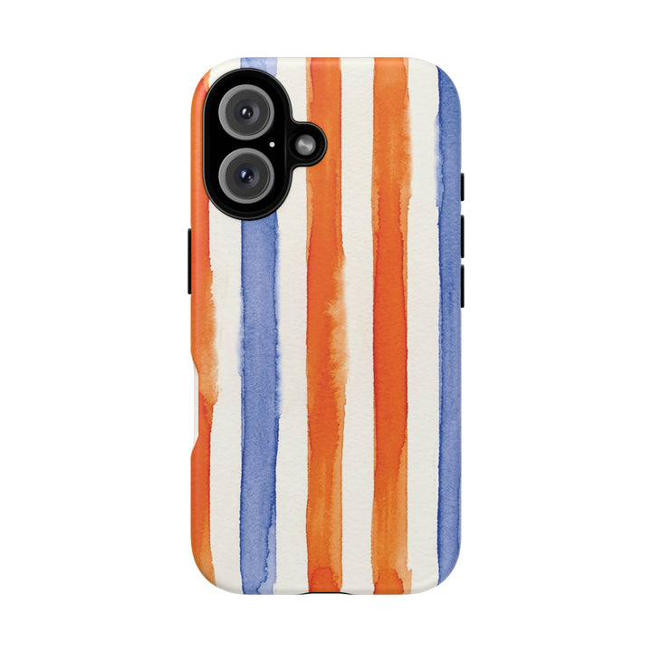 Tough Cute Blue Orange Stripes Phone Case, for IPhone 17 Pro Max | Iphone 17 Air, Iphone 16, IPhone 15, 14 13 12, Samsung Galaxy S26, S25, S24, S23 - Studio40ParkLane