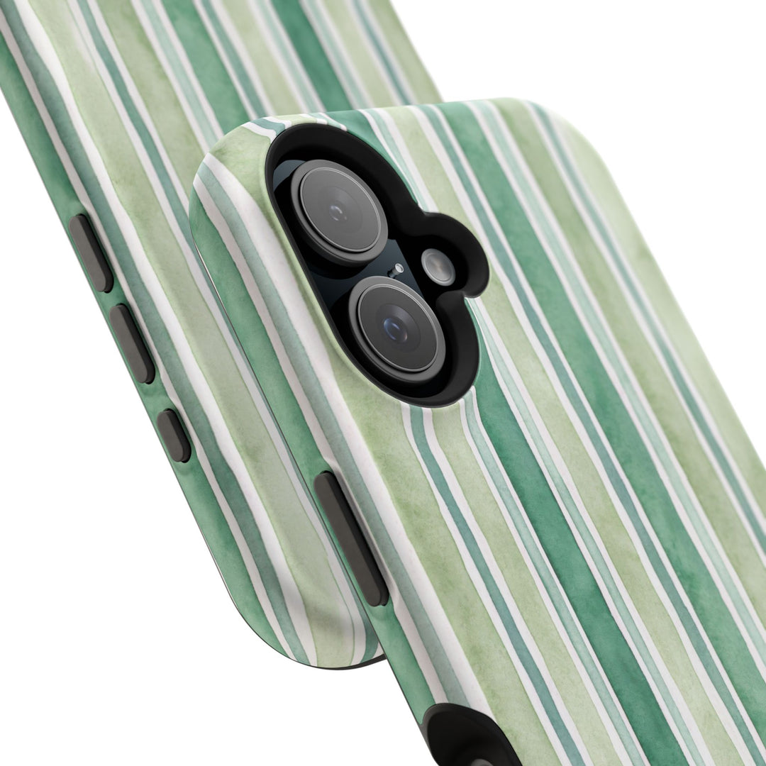 Aesthetic Tough Magsafe Green Stripes Watercolor Phone Case - For iPhone 17 Pro Max iPhone 16 Pro iPhone 15 Iphone 14 Plus 13 Pro 12 11 10 - Studio40ParkLane
