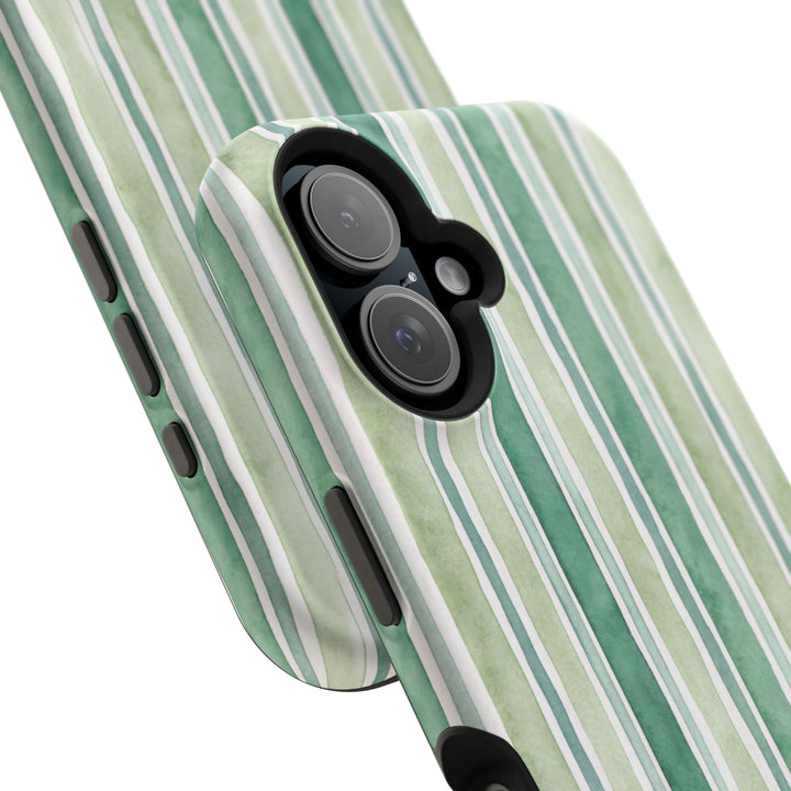 Aesthetic Tough Magsafe Green Stripes Watercolor Phone Case - For iPhone 17 Pro Max iPhone 16 Pro iPhone 15 Iphone 14 Plus 13 Pro 12 11 10 - Studio40ParkLane