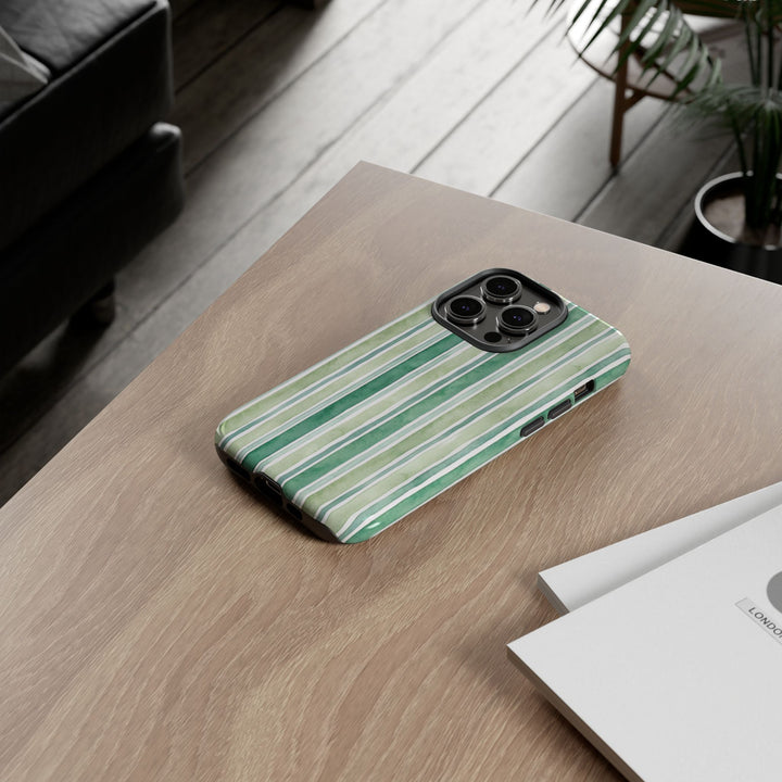 Aesthetic Tough Green Watercolor Stripes Premium Phone Case - For iPhone 17 Pro Max iPhone 16 Pro iPhone 15 Iphone 14 Plus 13 Pro 12 11 10 - Studio40ParkLane