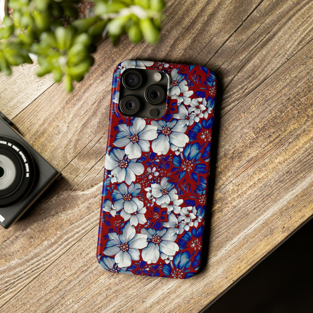 Slim Cute Phone Cases for Iphone - | iPhone 15 Case | iPhone 15 Pro Max Case, Iphone 14 Case, Iphone 14 Pro Max, Iphone 13, Red Blue Flowers - Studio40ParkLane