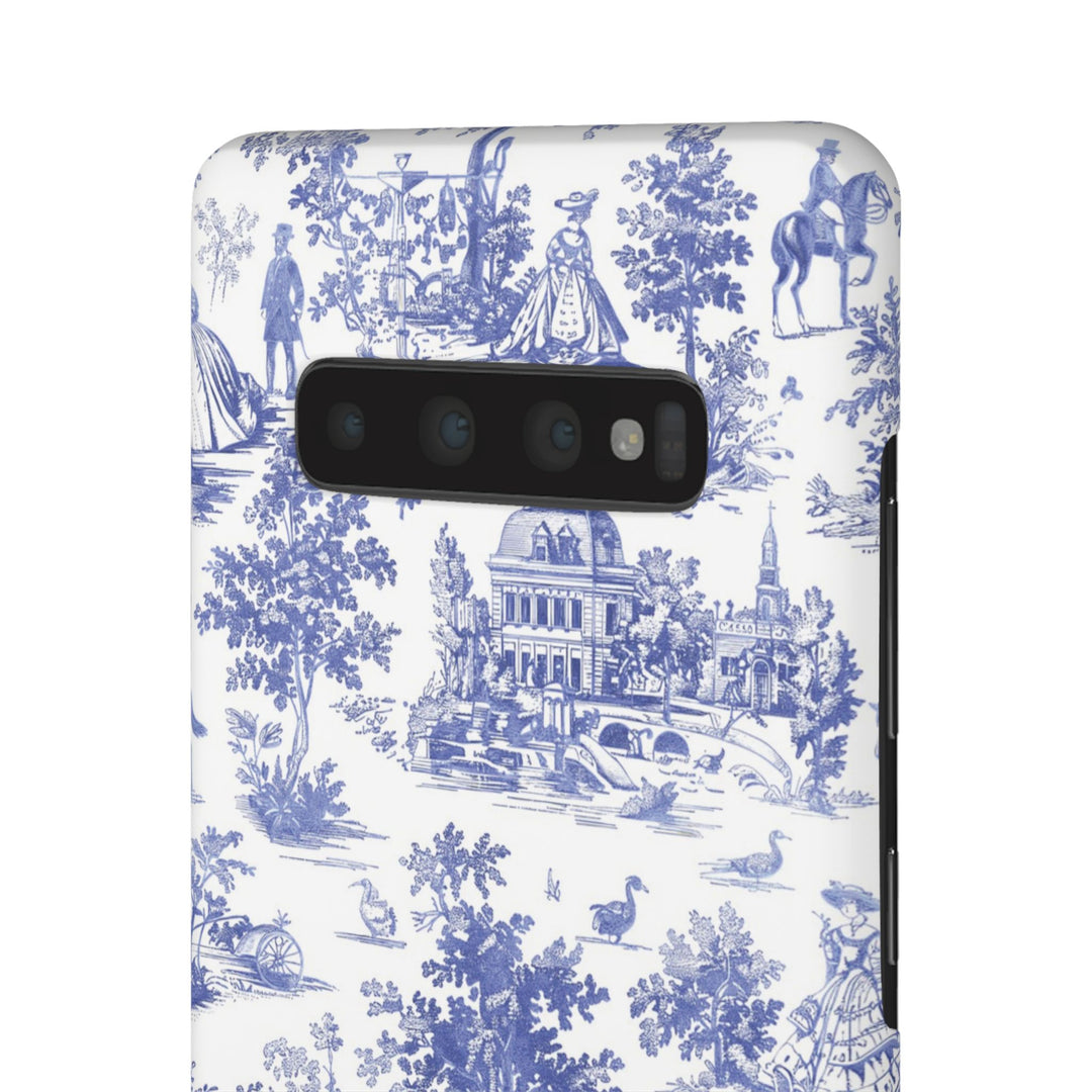 Sleek Snap Blue French Toile Cute Phone Case for iPhone 16 15 14 13 12 11 X Xs Max Xr Pro Plus Samsung Galaxy S24 S23 S22 S21 S20 Note Ultra