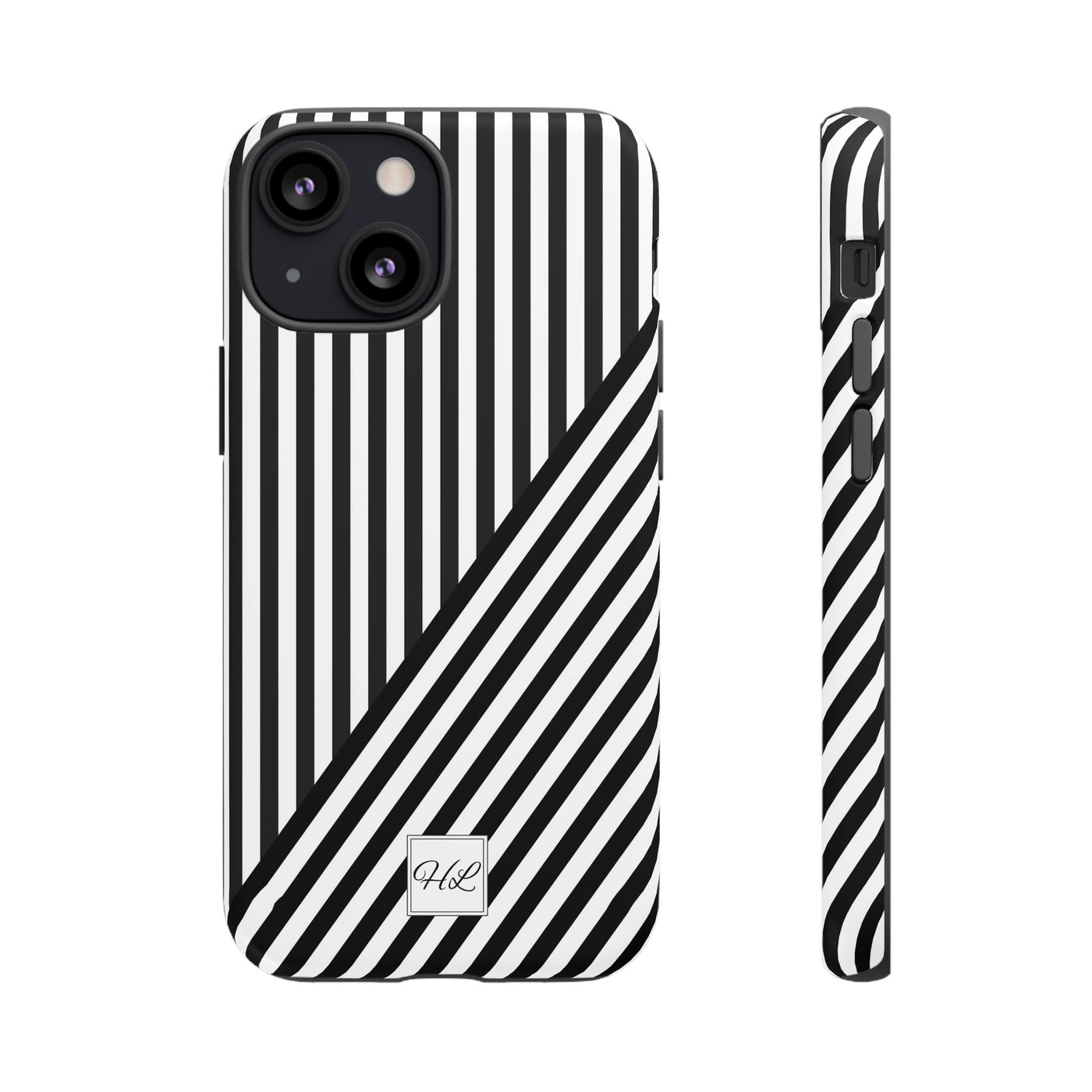 Custom Personalized Aesthetic Stripes Black White Tough Phone Case - For iPhone 17 Pro Max iPhone 16 Pro iPhone 15 Iphone 14 Plus 13 12 11 - Studio40ParkLane