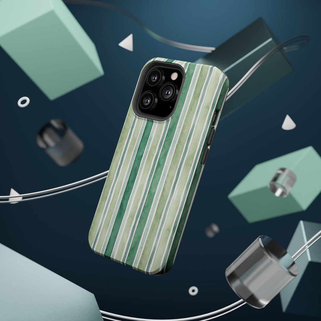 Aesthetic Tough Magsafe Green Stripes Watercolor Phone Case - For iPhone 17 Pro Max iPhone 16 Pro iPhone 15 Iphone 14 Plus 13 Pro 12 11 10 - Studio40ParkLane