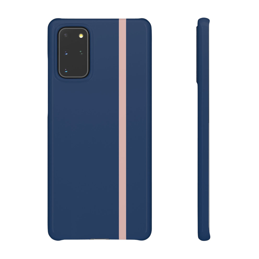 Sleek Navy Blue Pink Stripe Snap Phone Case for iPhone 18 17 16 15 14 13 Pro Max, Samsung Galaxy S26 S25 Ultra Lightweight Cute Phone Case - Studio40ParkLane