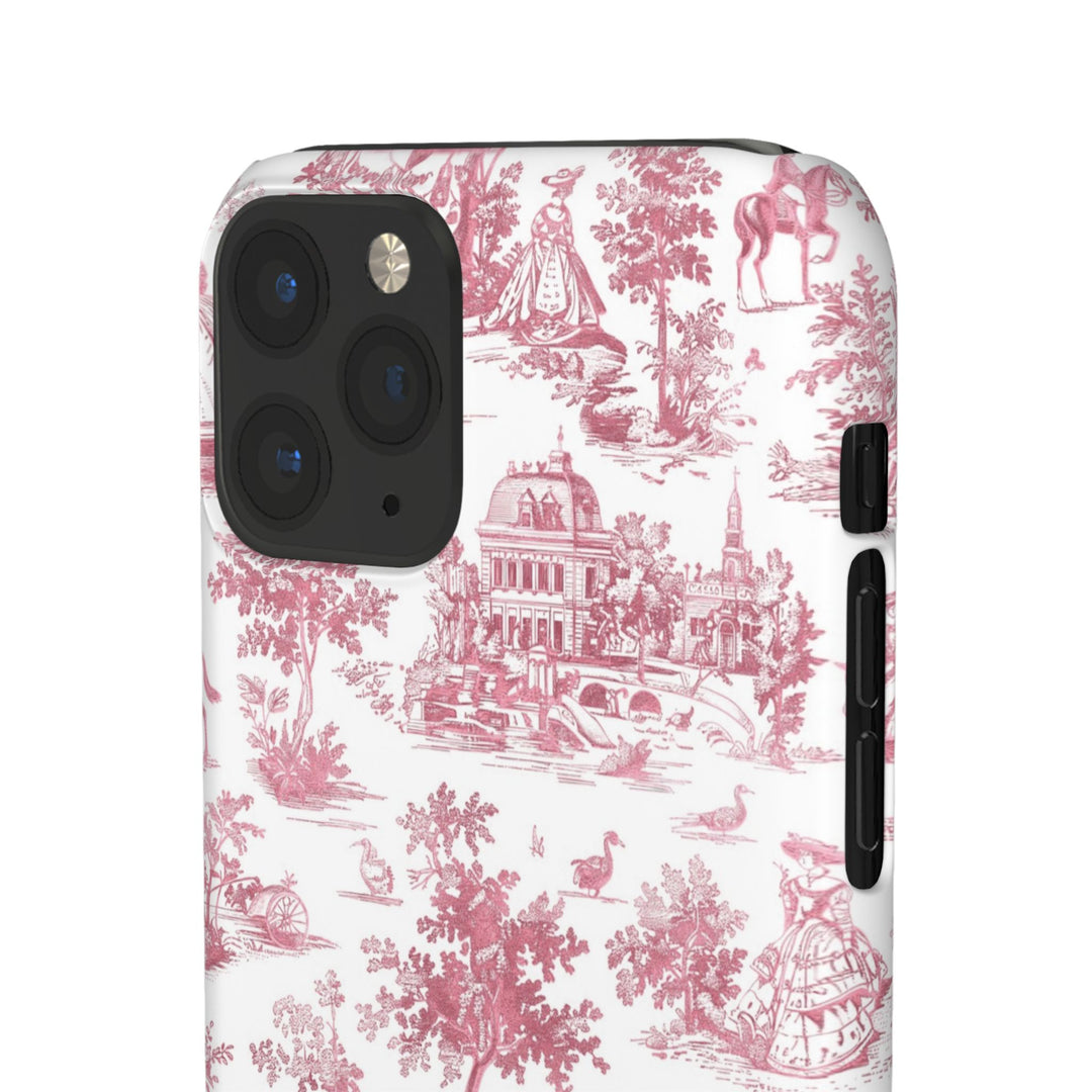 Sleek Snap Pink French Toile Cute Phone Case for iPhone 16 15 14 13 12 11 X Xs Max Xr Pro Plus Samsung Galaxy S24 S23 S22 S21 S20 Note Ultra