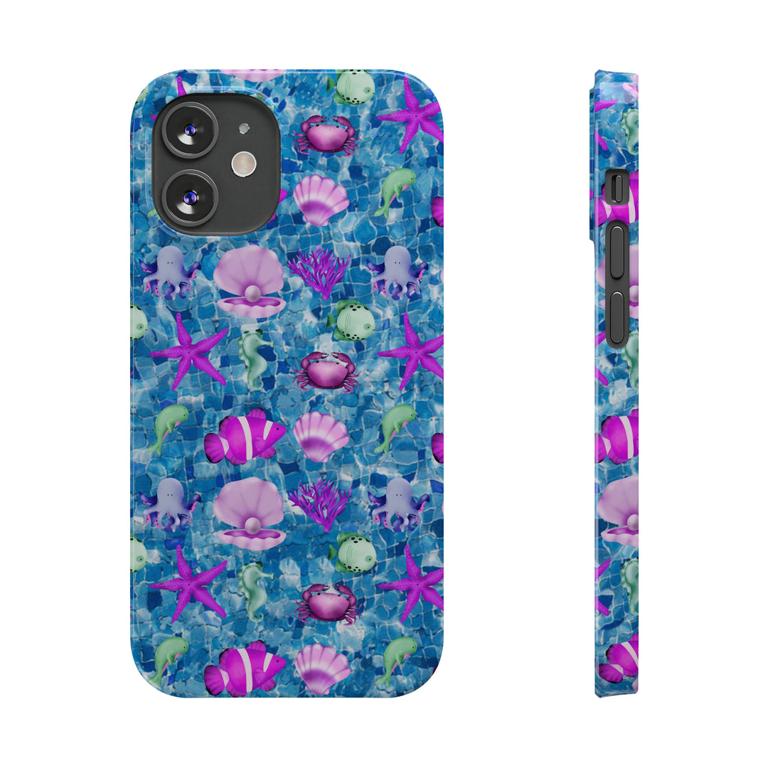 Slim Cute Phone Cases for Iphone - | iPhone 15 Case | iPhone 15 Pro Max Case, Iphone 14 Case, Iphone 14 Pro Max, Iphone 13, Blue Pink Under Sea - Studio40ParkLane