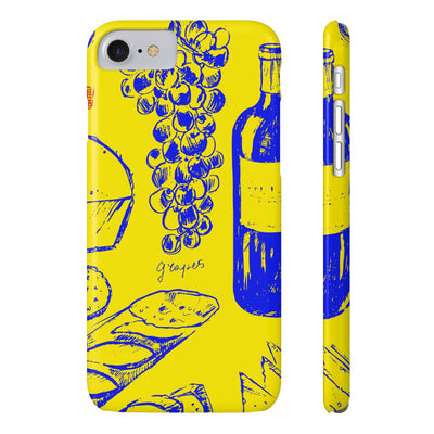 Slim Cute Phone Cases for Iphone  | iPhone 15 Case | iPhone 15 Pro Max Case, Iphone 14, Iphone 14 Pro Max, Iphone 13, French Food Wine Yellow Blue