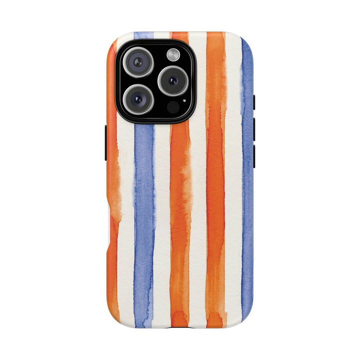 Tough Cute Blue Orange Stripes Phone Case, for IPhone 17 Pro Max | Iphone 17 Air, Iphone 16, IPhone 15, 14 13 12, Samsung Galaxy S26, S25, S24, S23 - Studio40ParkLane