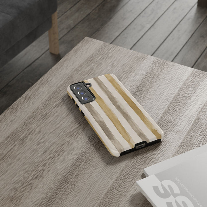 Tough Cute Brown Beige Stripes Phone Case, for IPhone 17 Pro Max | Iphone 17 Air, Iphone 16, IPhone 15, 14 13 12, Samsung Galaxy S26, S25, S24, S23 - Studio40ParkLane