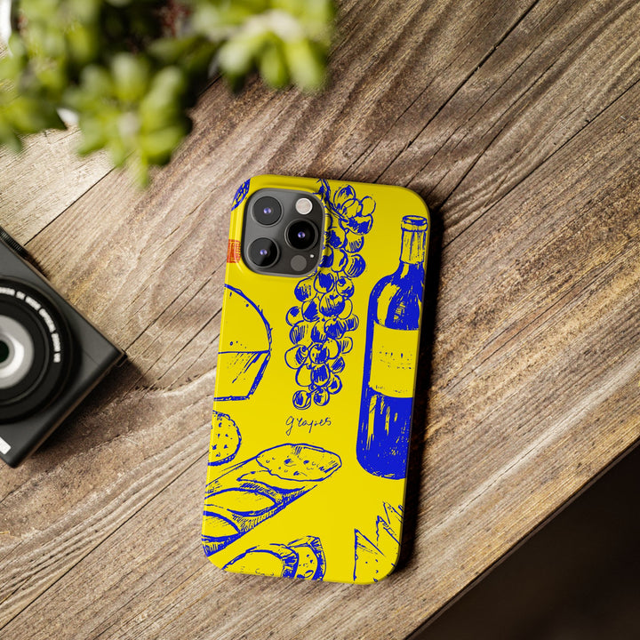 Slim Cute Phone Cases for Iphone | iPhone 15 Case | iPhone 15 Pro Max Case, Iphone 14, Iphone 14 Pro Max, Iphone 13, French Food Wine Yellow Blue - Studio40ParkLane
