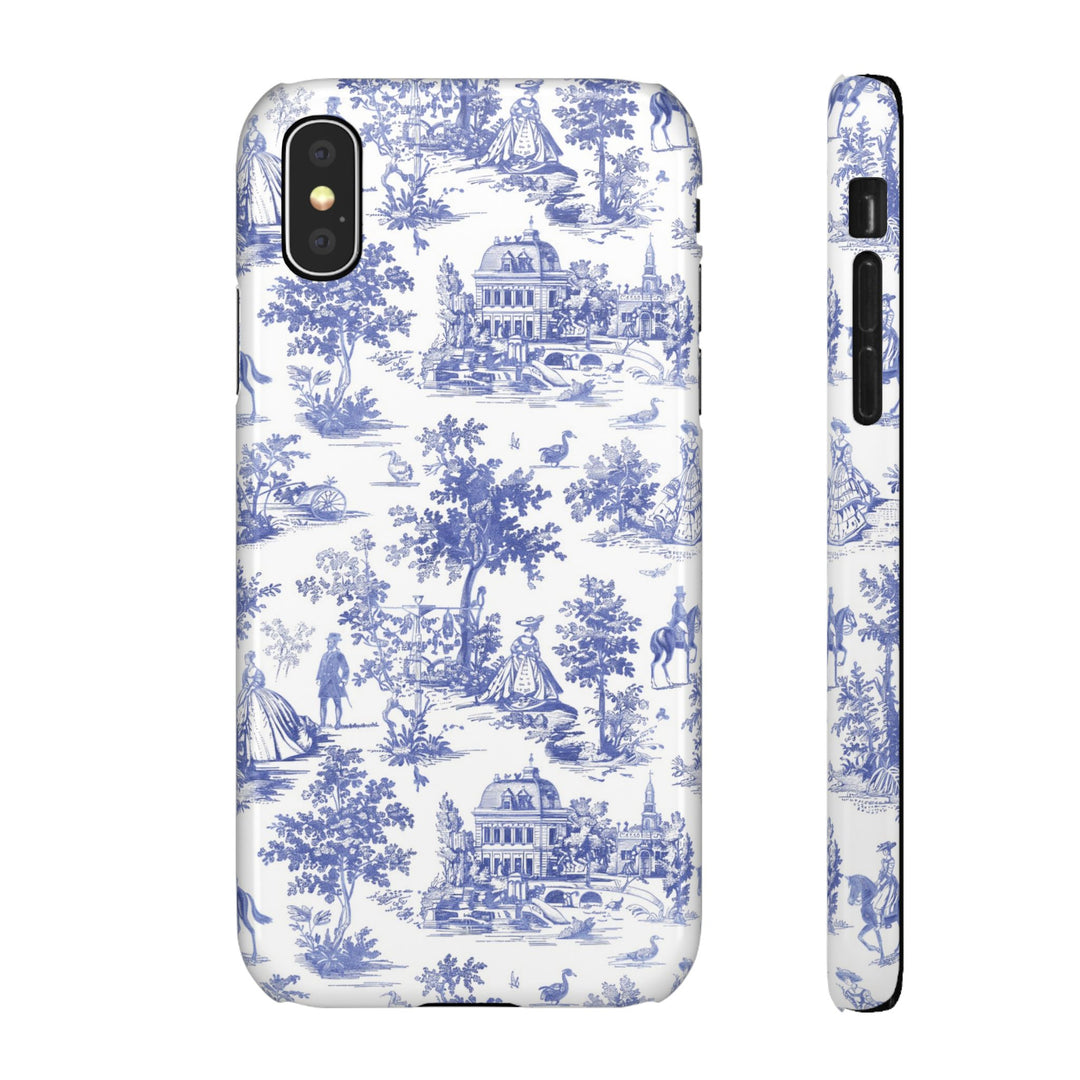 Sleek Snap Blue French Toile Cute Phone Case for iPhone 16 15 14 13 12 11 X Xs Max Xr Pro Plus Samsung Galaxy S24 S23 S22 S21 S20 Note Ultra