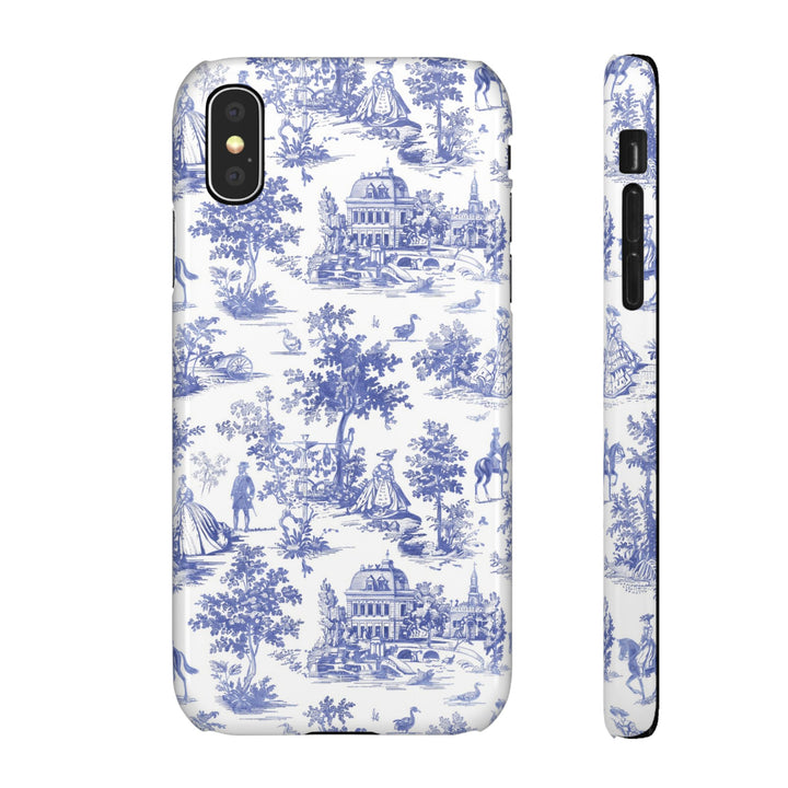 Sleek Snap Blue French Toile Cute Phone Case for iPhone 16 15 14 13 12 11 X Xs Max Xr Pro Plus Samsung Galaxy S24 S23 S22 S21 S20 Note Ultra