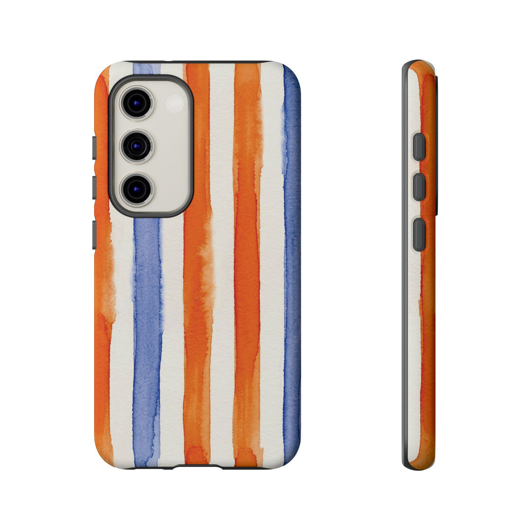Tough Cute Blue Orange Stripes Phone Case, for IPhone 17 Pro Max | Iphone 17 Air, Iphone 16, IPhone 15, 14 13 12, Samsung Galaxy S26, S25, S24, S23 - Studio40ParkLane