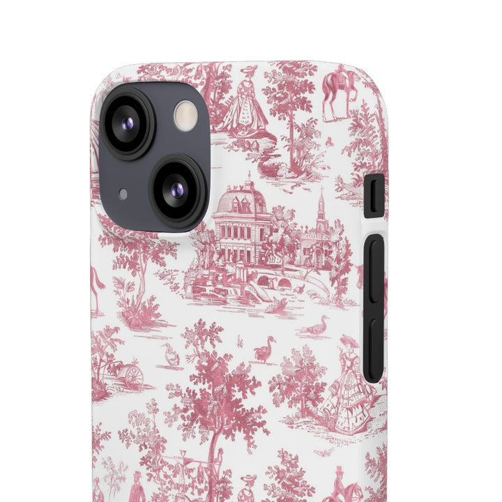 Sleek Snap Pink French Toile Cute Phone Case for iPhone 16 15 14 13 12 11 X Xs Max Xr Pro Plus Samsung Galaxy S24 S23 S22 S21 S20 Note Ultra