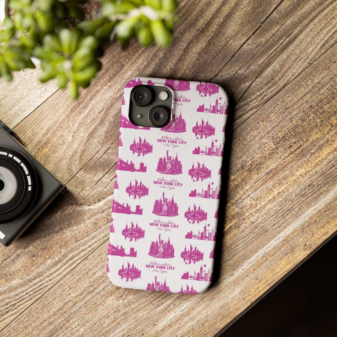 Slim New York Skyline Pink Collage Coquette Gift for Her Cute Phone Cases for Iphone 16 Pro Max | iPhone 15 Case | iPhone 15 Pro Max Case, Iphone 14, Iphone 14 Pro Max, Iphone 13 12 11 8 7 - Studio40ParkLane