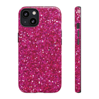 Chic Pink Faux Play on Glitter Effect Cute Phone Case, for IPhone 16 pro Max | Iphone 15, Iphone 14, IPhone 13 Case, 11 8 7, Samsung Galaxy S24, S23, S22, S21, 2 Layer Protection