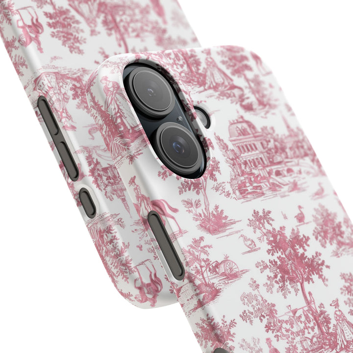 Sleek Snap Pink French Toile Cute Phone Case for iPhone 16 15 14 13 12 11 X Xs Max Xr Pro Plus Samsung Galaxy S24 S23 S22 S21 S20 Note Ultra