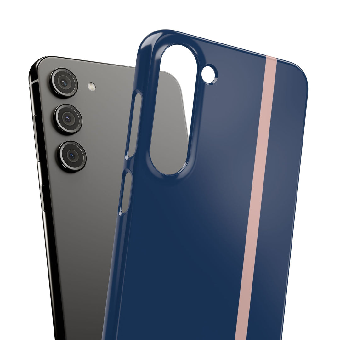 Sleek Navy Blue Pink Stripe Snap Phone Case for iPhone 18 17 16 15 14 13 Pro Max, Samsung Galaxy S26 S25 Ultra Lightweight Cute Phone Case - Studio40ParkLane
