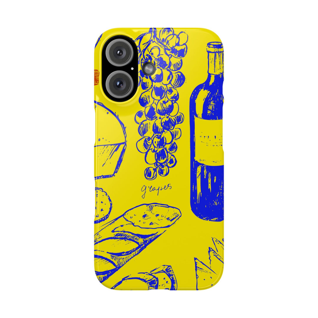 Slim Cute Phone Cases for Iphone | iPhone 15 Case | iPhone 15 Pro Max Case, Iphone 14, Iphone 14 Pro Max, Iphone 13, French Food Wine Yellow Blue - Studio40ParkLane