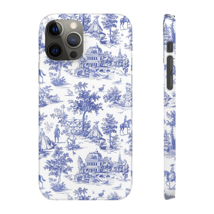 Sleek Snap Blue French Toile Cute Phone Case for iPhone 16 15 14 13 12 11 X Xs Max Xr Pro Plus Samsung Galaxy S24 S23 S22 S21 S20 Note Ultra