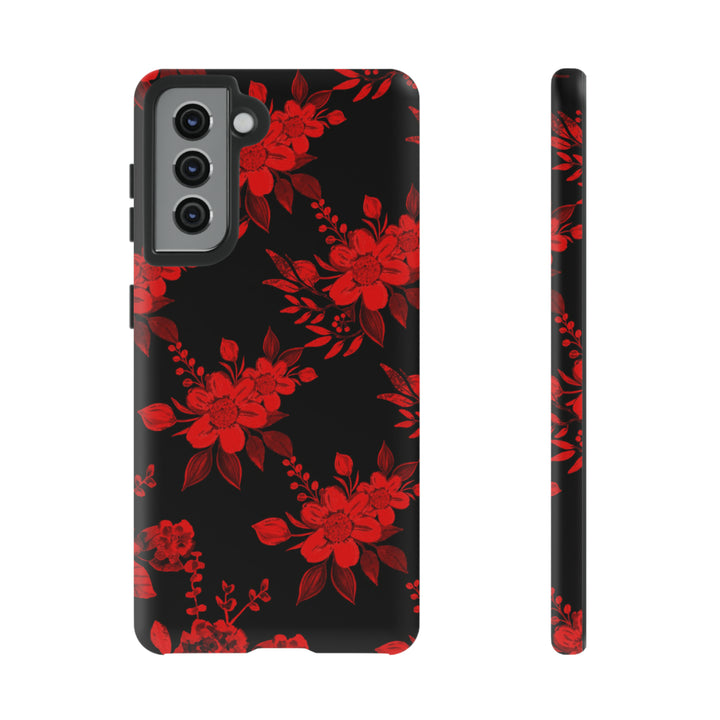 Cute Samsung Phone Case | Aesthetic Samsung Phone Case | Galaxy S23, S22, S21, S20 | Red Black Flowers, Protective Phone Case - Studio40ParkLane