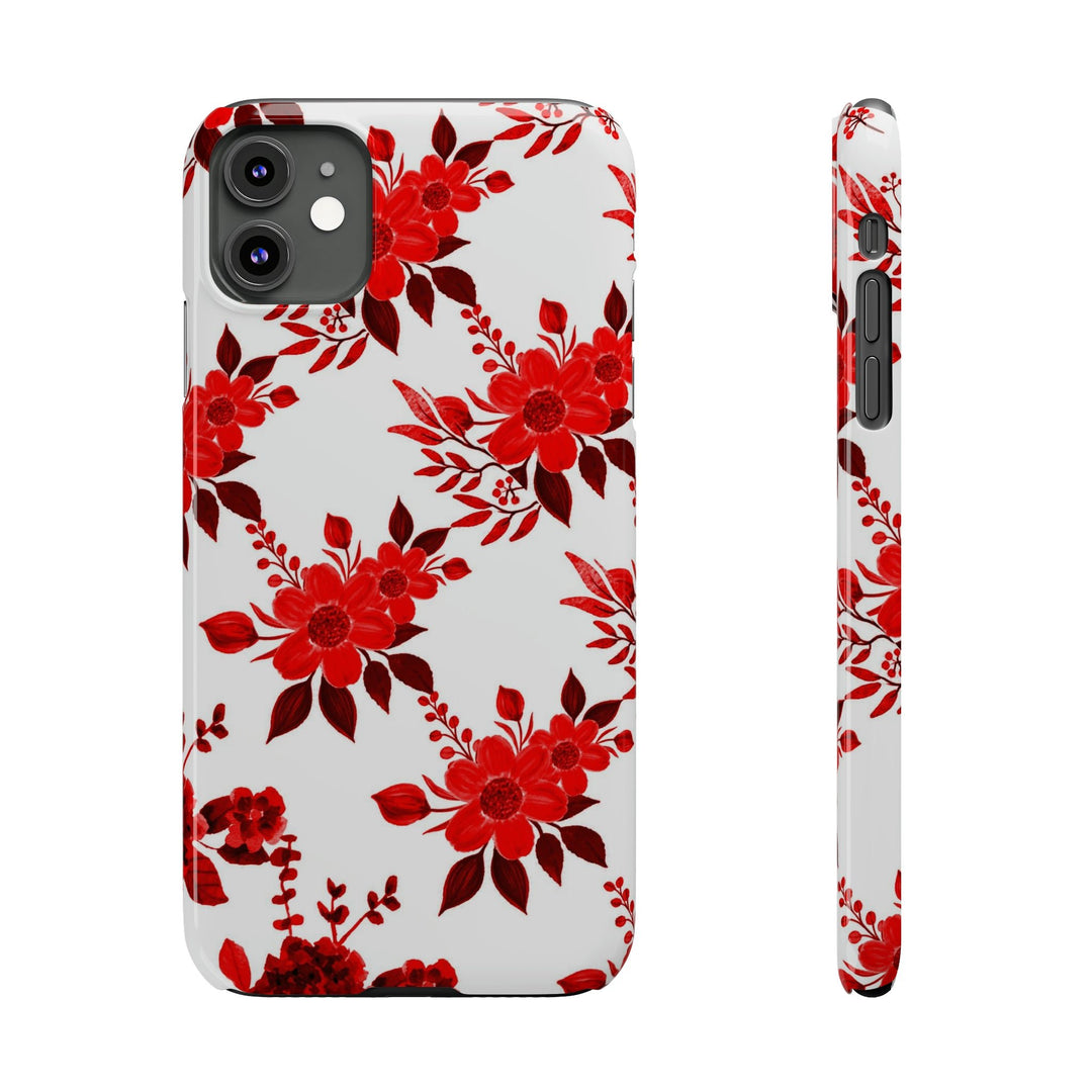 Slim Cute Phone Cases for Iphones - | iPhone 15 Case | iPhone 15 Pro Max Case, Iphone 14 Case, Iphone 14 Pro Max, Iphone 13, Red White Flowers - Studio40ParkLane