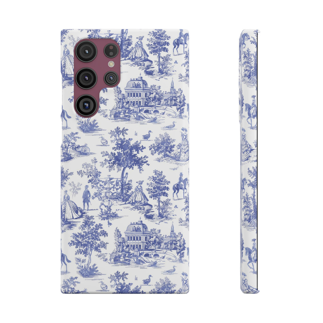 Sleek Snap Blue French Toile Cute Phone Case for iPhone 16 15 14 13 12 11 X Xs Max Xr Pro Plus Samsung Galaxy S24 S23 S22 S21 S20 Note Ultra