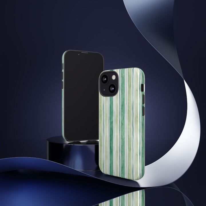 Aesthetic Tough Green Watercolor Stripes Premium Phone Case - For iPhone 17 Pro Max iPhone 16 Pro iPhone 15 Iphone 14 Plus 13 Pro 12 11 10 - Studio40ParkLane