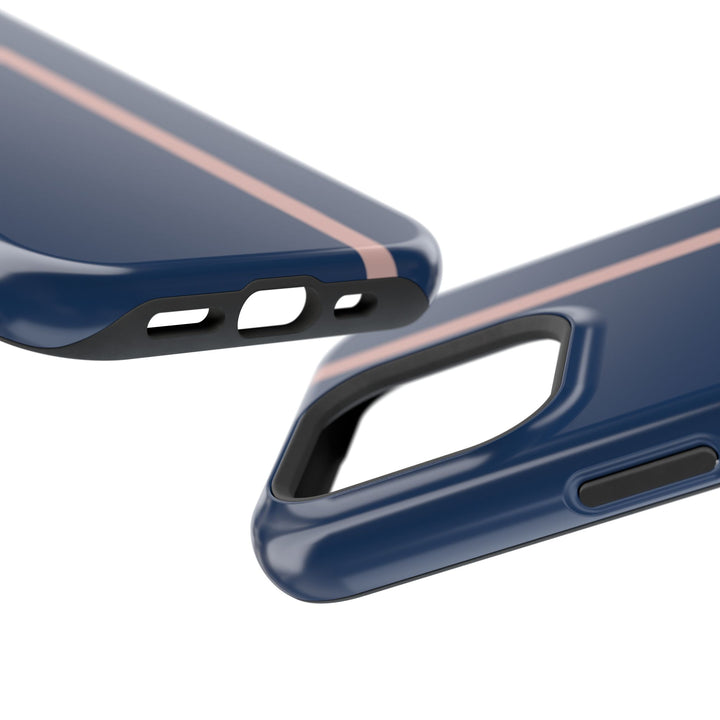 MagSafe Navy Blue Blush Pink Stripe Tough Phone Case iPhone 18 17 16 15 14 13 Pro Max Samsung Galaxy S26 Dual Layer Modern Luxury Cover - Studio40ParkLane