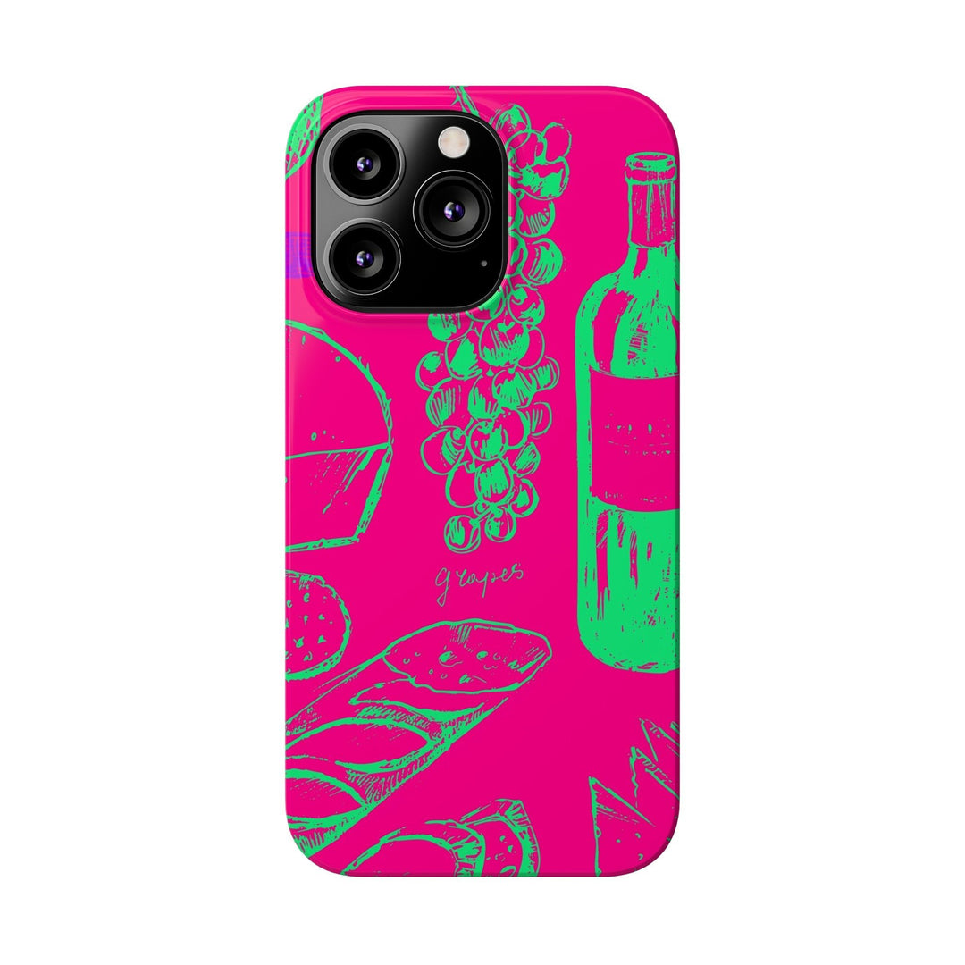 Slim French Food Wine Pink Green Cute Phone Cases for Iphone | iPhone 15 Case | iPhone 15 Pro Max Case, Iphone 14, Iphone 14 Pro Max, Iphone 13, - Studio40ParkLane