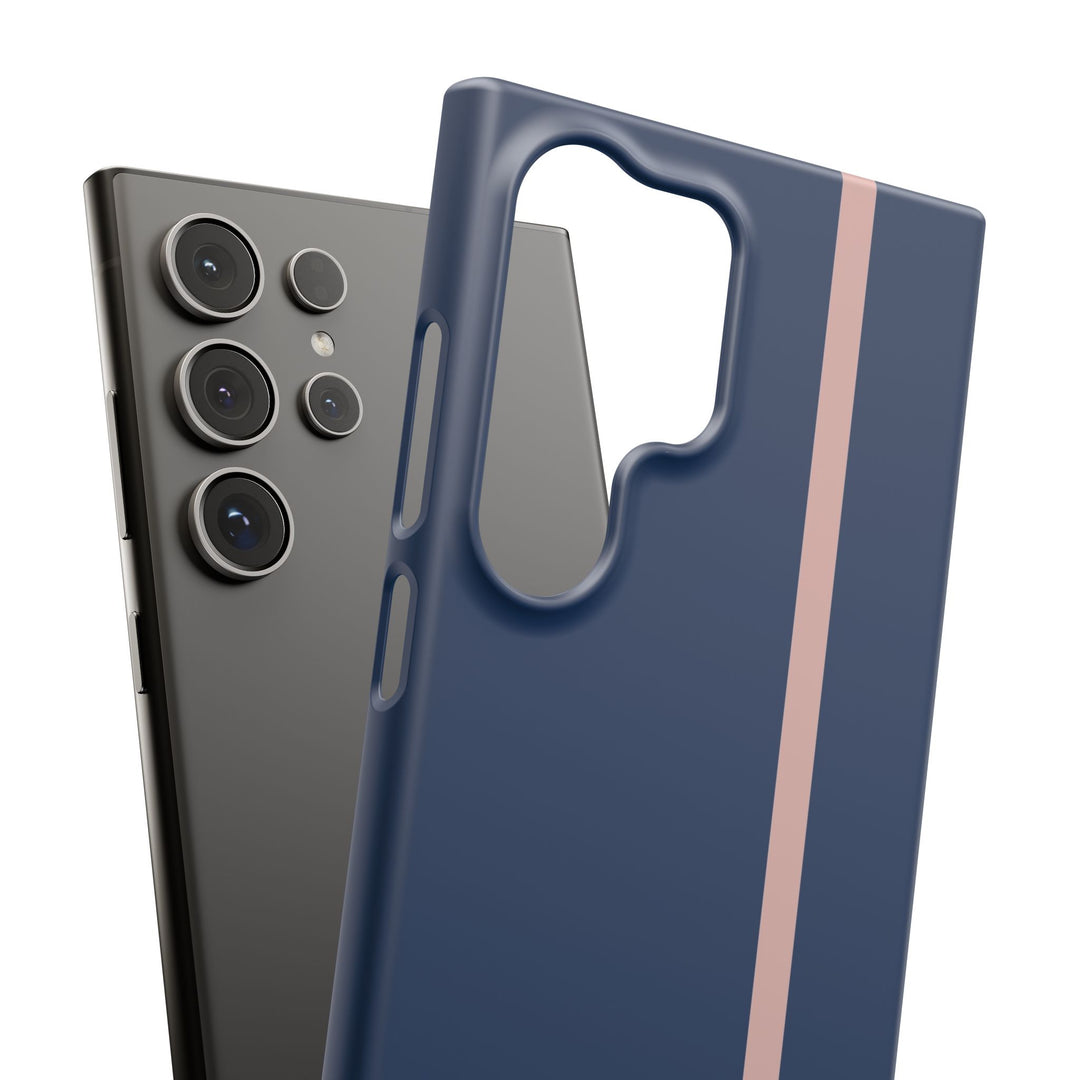 Sleek Navy Blue Pink Stripe Snap Phone Case for iPhone 18 17 16 15 14 13 Pro Max, Samsung Galaxy S26 S25 Ultra Lightweight Cute Phone Case - Studio40ParkLane