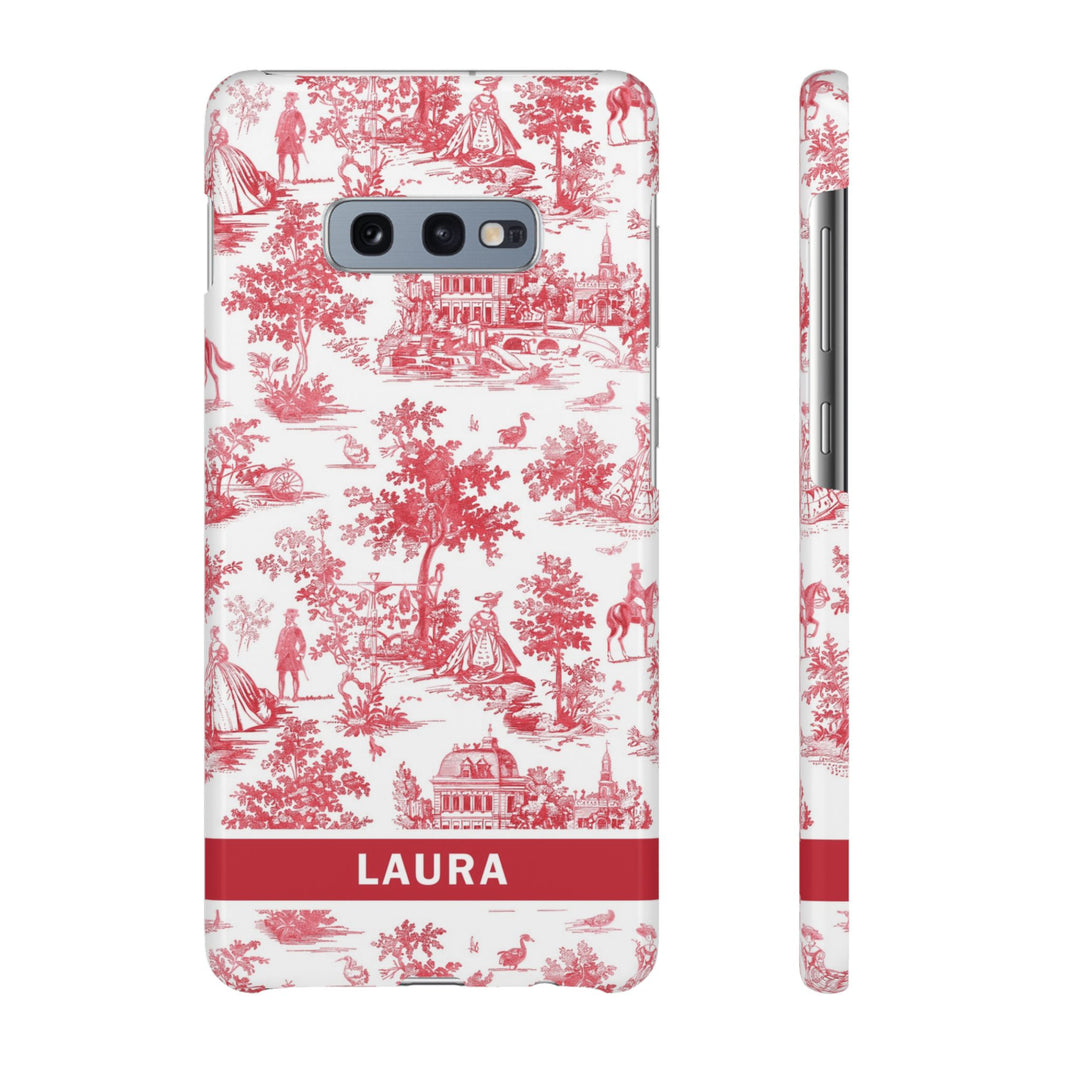 Snap French Toile Personalized Initial Custom Gift for Her Cute Phone Cases for Samsung S24, S23, S22, S21, S20, Plus and Ultra and Iphone, 16, 15, 14, 13, 12, 11. 10 - Studio40ParkLane